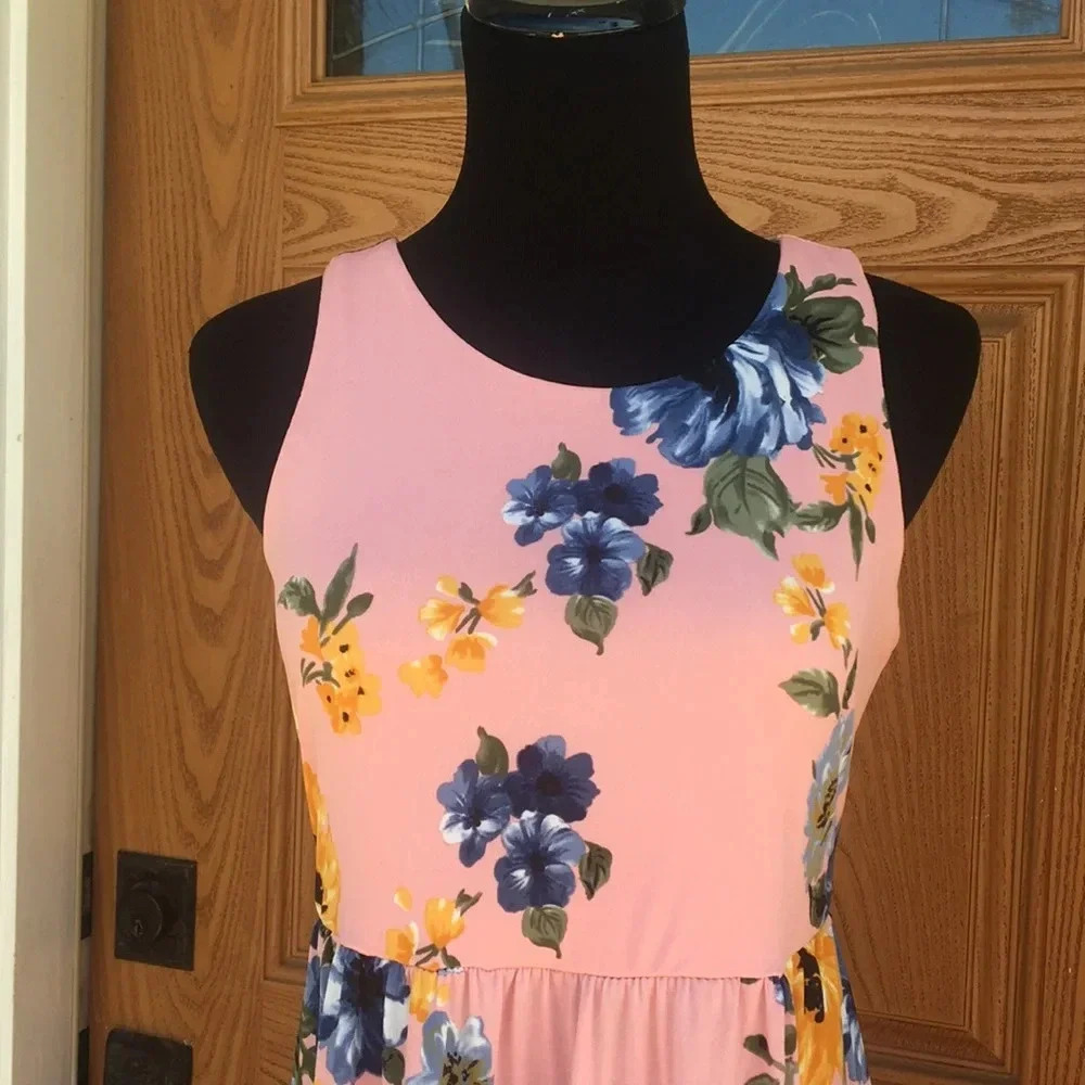 NEW*PinkBlush floral racerback maxi dress pockets - Picture 2 of 12
